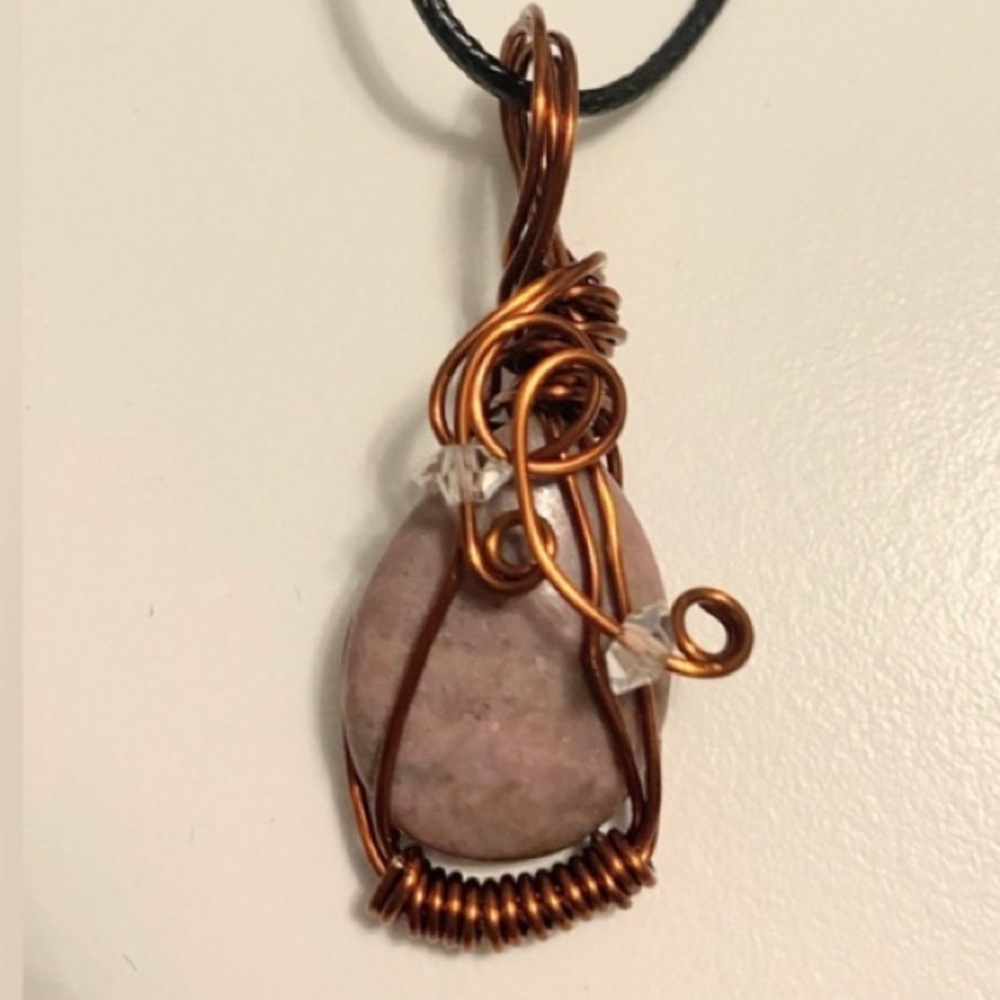 Handcrafted Copper Wire Wrapped Brown Gemstone Pendant Necklace